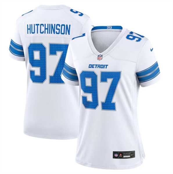 Women%27s Detroit Lions #97 Aidan Hutchinson White Stitched Jersey Dzhi